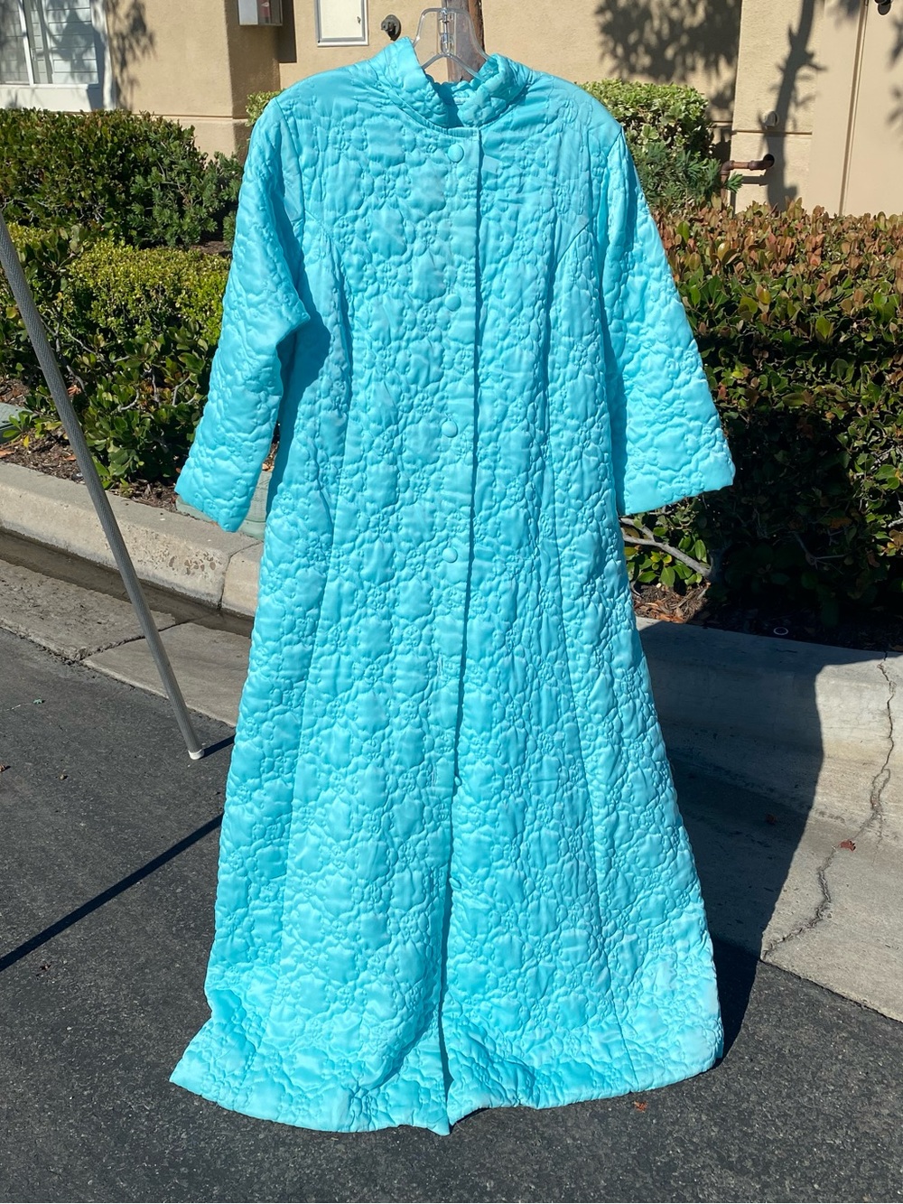 Vintage Turquoise Quilted Long House Coat Robe